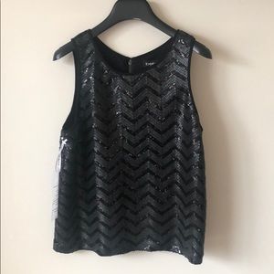 BEBE Uptown Embellished Black Sequin Blouse